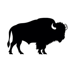 Bison Silhouette Logo Standing Wild Buffalo Animal Vector Graphic Design  