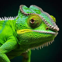 Cute green jaguana, netral black background.