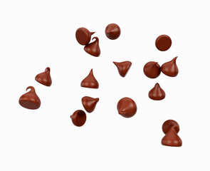 3d Milk Chocolate Chips Or Chocolate Morsels Falling On White Background 3d Illustration