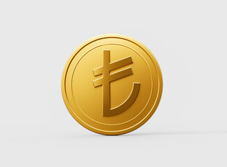3d Golden Shiny Rounded Turkish Lira Coin Isolated On White Background 3d Illustration