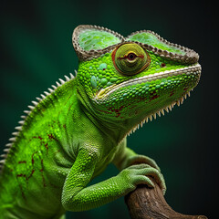 Fototapeta premium Cute green jaguana, netral black background.