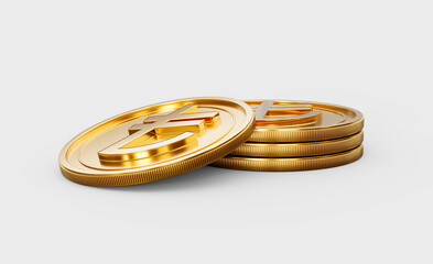 3d Stack Of Golden Turkish Lira Coins Shiny Rounded Coins Stack On White Background 3d Illustration