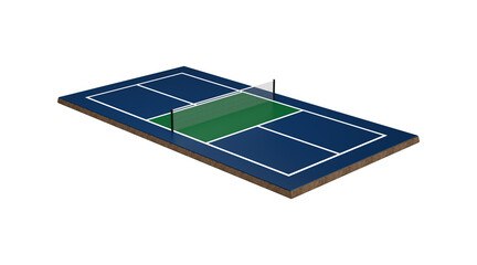 3D Pickleball Court With A Net, Blue Floor And White Lines Marking The Boundaries 3D Illustration