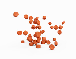 3d Orange Plastic Pellets Or PVC Polymer Beads Falling On White Background 3d Illustration