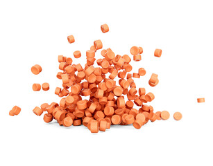 3d Orange Plastic Pellets Or PVC Polymer Beads Falling On White Background 3d Illustration - obrazy, fototapety, plakaty
