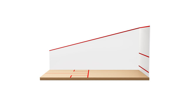 3D Rendering Of A Squash Court With Red Lines Marking Wooden Parquet And White Walls 3D Illustration