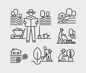 Landscaping Works Vector Line Icons