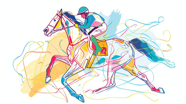 Continuous line drawing of horse racing cute vector background