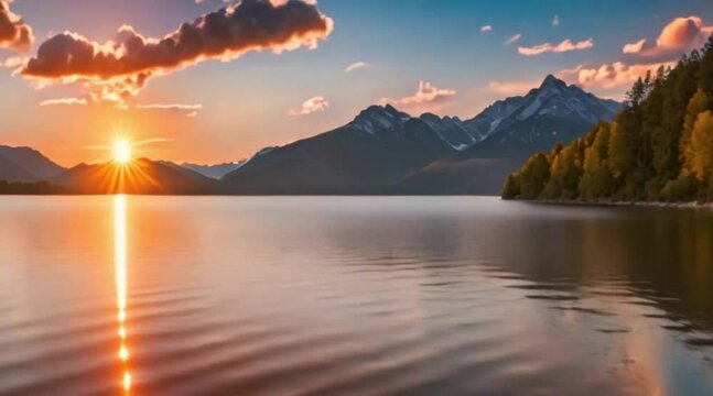 Mountain Lake View Sunset Timelapse