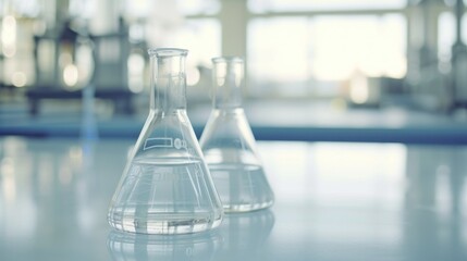 Laboratory equipment beakers and flask with backlight in different group
