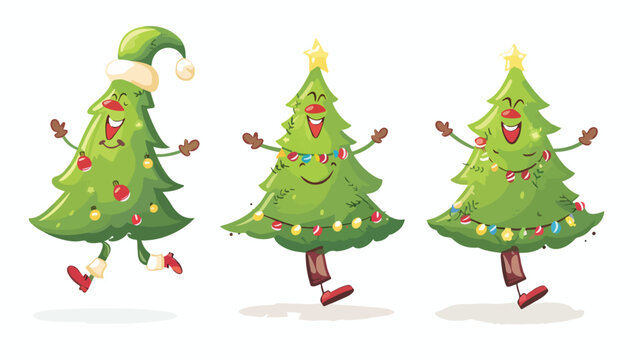 Dancing christmas tree cartoon raster version Flat vector