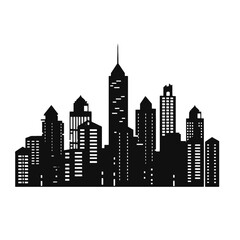 Fototapeta premium Building silhouette cityscape. Modern flat city architecture. urban city landscape.