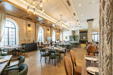 Interior of a modern hotel cafe bar restaurant - 767667156