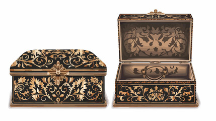 Open Ornate Vintage Jewelry Box flat vector isolated