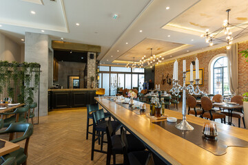 Interior of a modern hotel cafe bar restaurant - 767667341