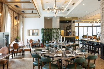 Interior of a modern hotel cafe bar restaurant - 767667500