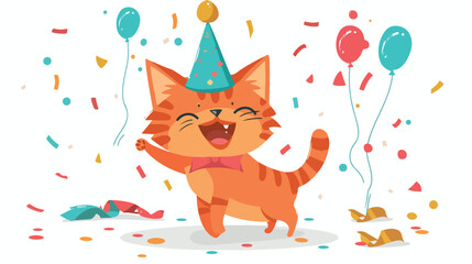 Party Kitten flat vector isolated on white background