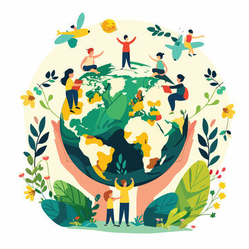 Hand Draw World Environment Day concept with People