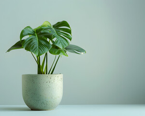 Green plant in a trendy modern pot, isolated against a simple background