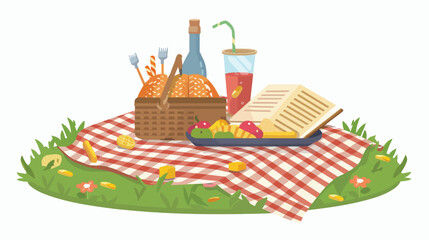 Picnic with Book flat vector isolated on white background