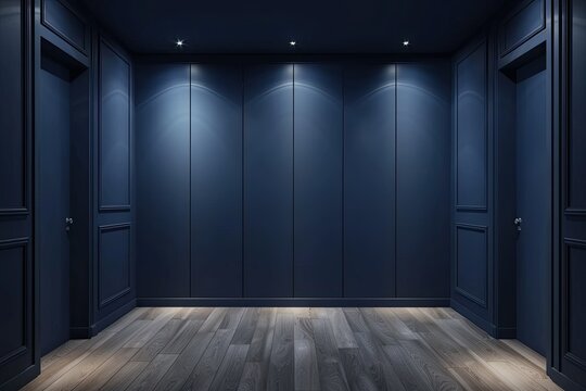 modern dark blue minimalist design wood wardrobe with light 