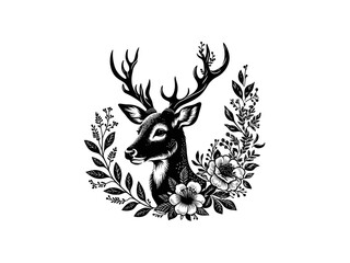 Enchanted Blooms: Floral Deer Vector Illustration for Whimsical Nature Design