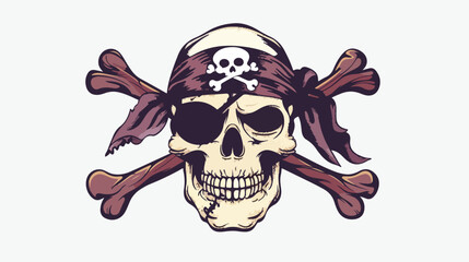 Pirate skull with bandana eye patch and crossed bones