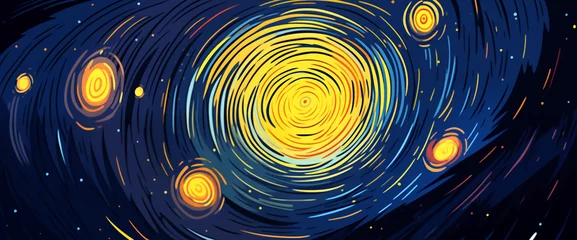 Foto op Plexiglas Hand drawn cartoon beautiful abstract artistic spiral night sky illustration  © 俊后生