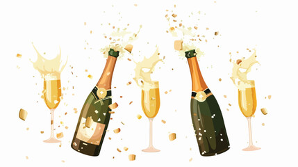 Popped champagne spraying cartoon flat vector isolated