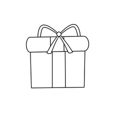 A white box with a bow on top. The image is of a gift box