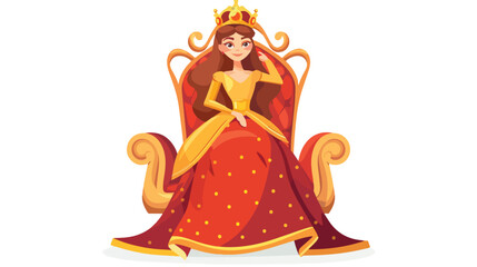 Princess in Throne flat vector isolated on white background
