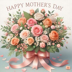 Happy mother's day bouquet of roses and rings