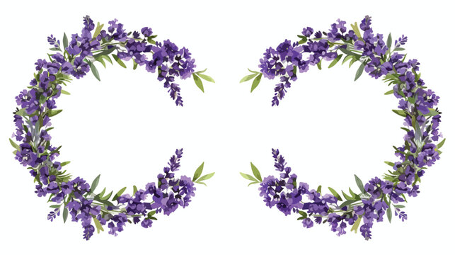 Purple Lavender Flower Wreaths flat vector 