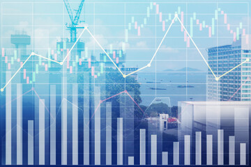 Stock financial index show successful investment on construction industry and travel business with...