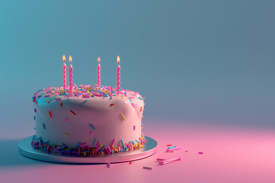Birthday cake with candles. Pastel colors. Birthday background with copy space.