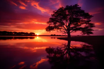 Poster Stunning Sunset Over Peaceful Lake: A Mesmerizing Display of Natural Beauty in Compact 6x8 cm Dimensions © Bobby