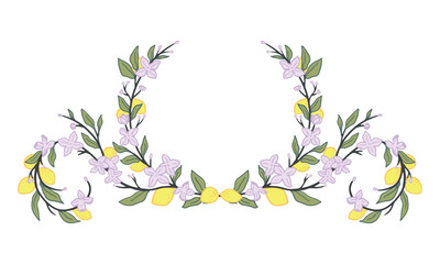 Elegant summer theme wedding crest with lemon fruit and flower design