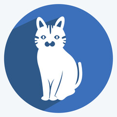 Pet Cat Icon in trendy long shadow style isolated on soft blue background