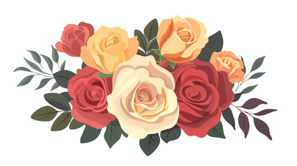 Roses Bouquet flat vector isolated on white background