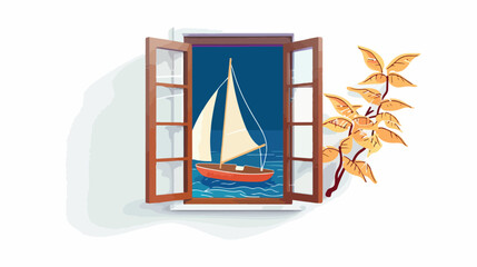 Sailboat Miniature by the Study Room Window flat vector