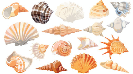 Seashells in Ocean flat vector isolated on white background