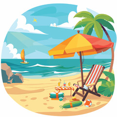 Fototapeta na wymiar Holiday in the beach cartoon vector illustration 