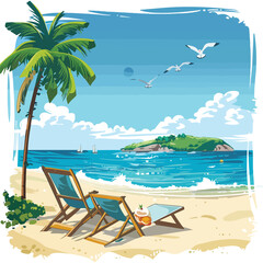 Holiday in the beach cartoon vector illustration 