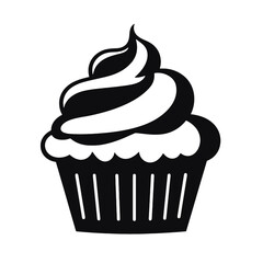 Set of black cupcakes, muffin logo. Can be used as icon, sign or symbol - cupcake silhouette, cake, sweet pastries, muffin. Pastry shop logo. Vector illustrations isolated on white background.