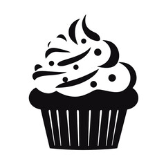 Set of black cupcakes, muffin logo. Can be used as icon, sign or symbol - cupcake silhouette, cake, sweet pastries, muffin. Pastry shop logo. Vector illustrations isolated on white background.