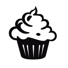 Set of black cupcakes, muffin logo. Can be used as icon, sign or symbol - cupcake silhouette, cake, sweet pastries, muffin. Pastry shop logo. Vector illustrations isolated on white background.