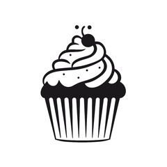 Set of black cupcakes, muffin logo. Can be used as icon, sign or symbol - cupcake silhouette, cake, sweet pastries, muffin. Pastry shop logo. Vector illustrations isolated on white background.