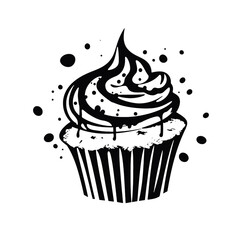 Set of black cupcakes, muffin logo. Can be used as icon, sign or symbol - cupcake silhouette, cake, sweet pastries, muffin. Pastry shop logo. Vector illustrations isolated on white background.
