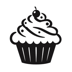 Set of black cupcakes, muffin logo. Can be used as icon, sign or symbol - cupcake silhouette, cake, sweet pastries, muffin. Pastry shop logo. Vector illustrations isolated on white background.