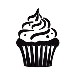Set of black cupcakes, muffin logo. Can be used as icon, sign or symbol - cupcake silhouette, cake, sweet pastries, muffin. Pastry shop logo. Vector illustrations isolated on white background.
